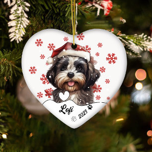 Christmas Cute Shih Tzu Dog Personalised Ceramic Tree Decoration
