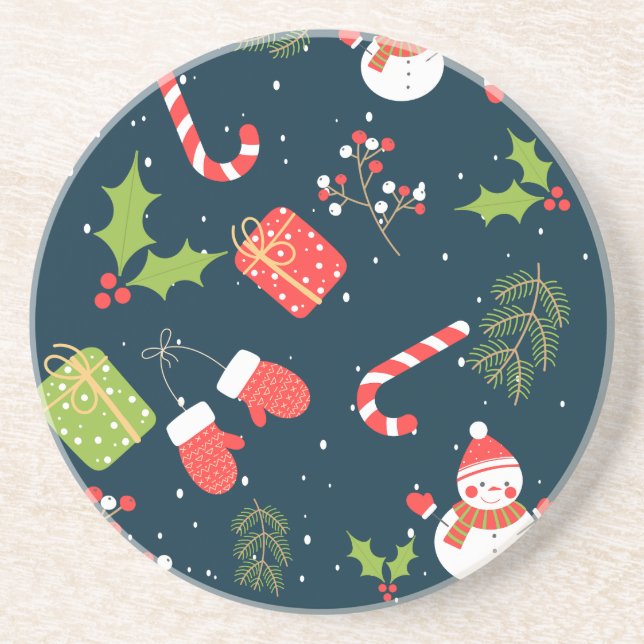 Christmas Cute Snowman Holiday  Pattern Coaster (Front)