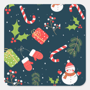 Christmas Cute Snowman Holiday Pattern Square Sticker