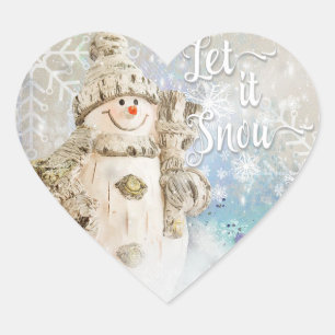 Christmas Cute Snowman with Snowflakes Heart Sticker
