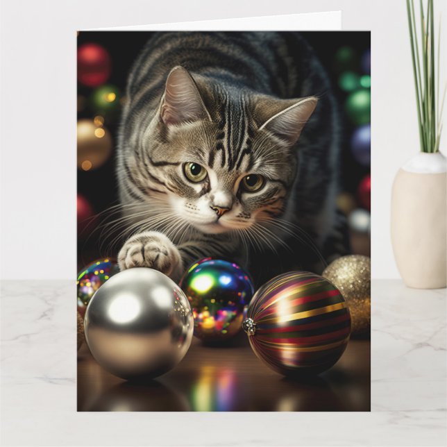  CHRISTMAS CUTE TABBY CAT Greeting Card (Front)