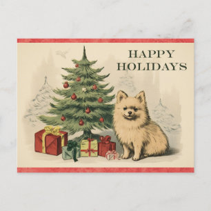 Christmas Cute Vintage Dog Tree Happy Holidays Postcard