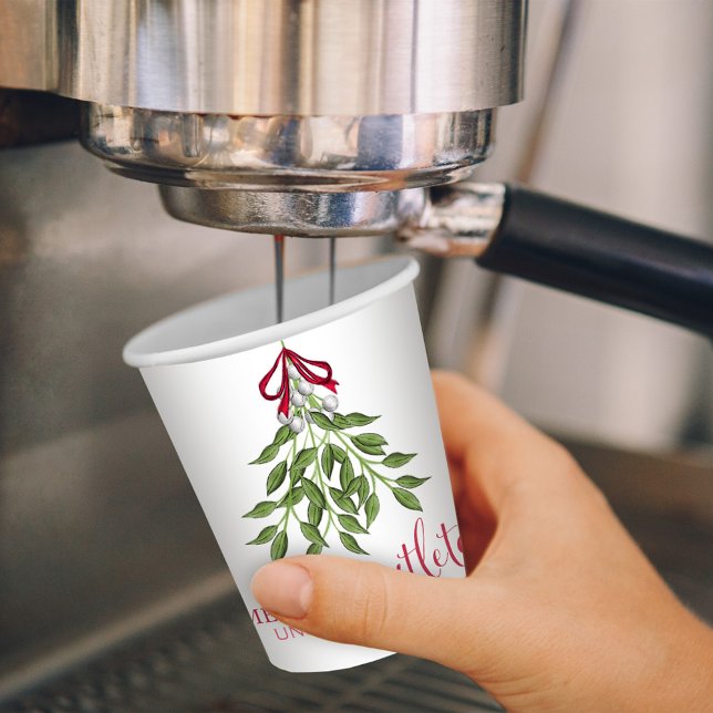 Christmas Cute Watercolor Greenery Mistletoe  Paper Cups (Merry Christmas holiday whimsical Mistletoe paper cup. )