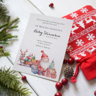 Christmas cute watercolor santa and reindeer holiday card