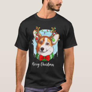 Christmas Cute Welsh Corgi Dog Wearing Reindeer An T-Shirt