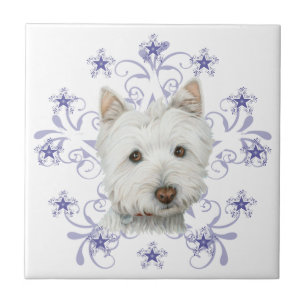 Christmas Cute Westie Dog Art and Snow flake Tile