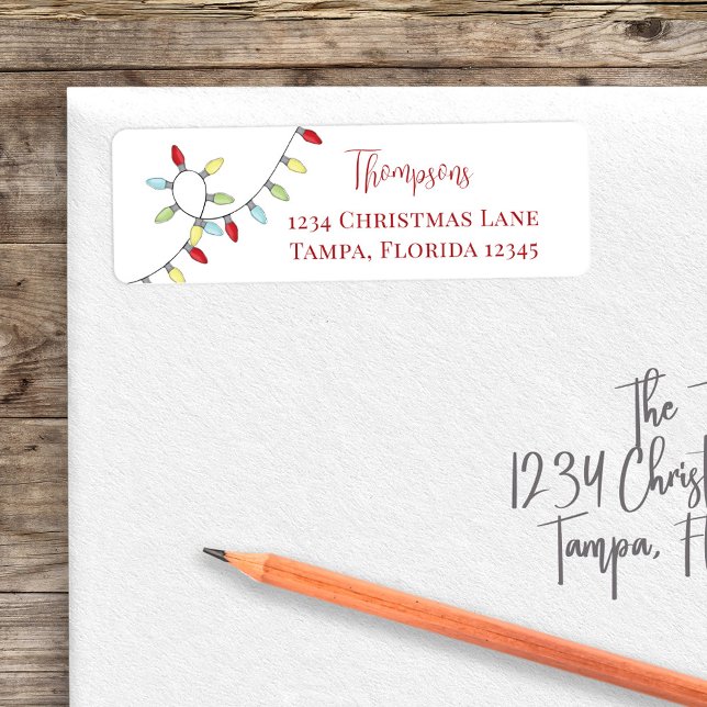 Christmas Cute Whimsical Colourful String Lights (Christmas Whimsical colorful string lights return address labels. )