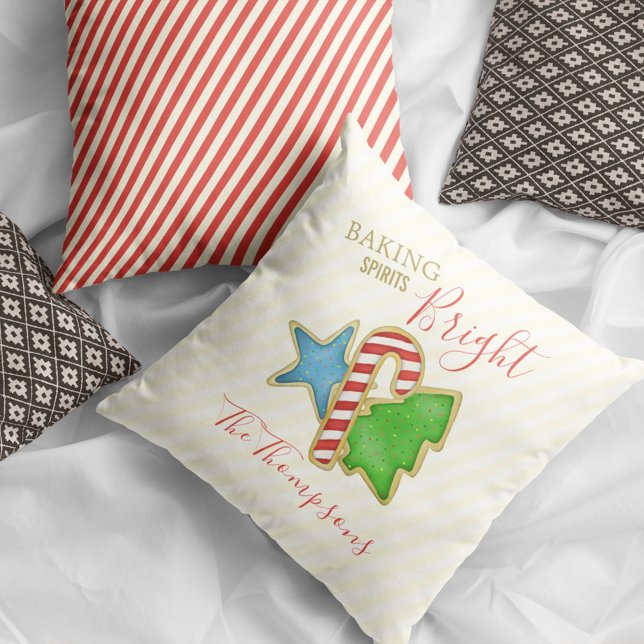 Christmas Cute Whimsical Holiday Cookie Cutouts Cushion (Christmas cute whimsical cookie cutouts customized throw pillow. )