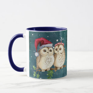 christmas cute wise Owl Wildlife santa's hat cap Mug