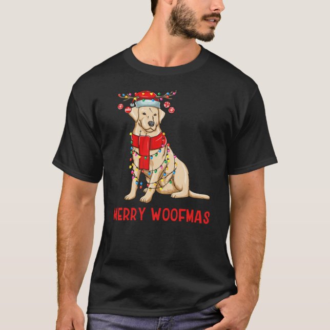 Christmas Cute Yellow Lab Dog Holiday Lights Merry T-Shirt (Front)