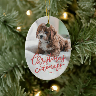 Christmas cuteness red handlettered pet ceramic tree decoration