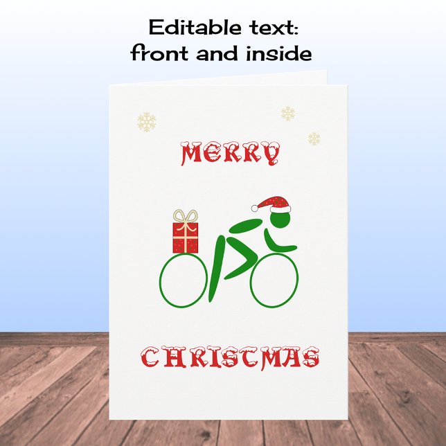Christmas cyclist bringing gift holiday card (Creator Uploaded)
