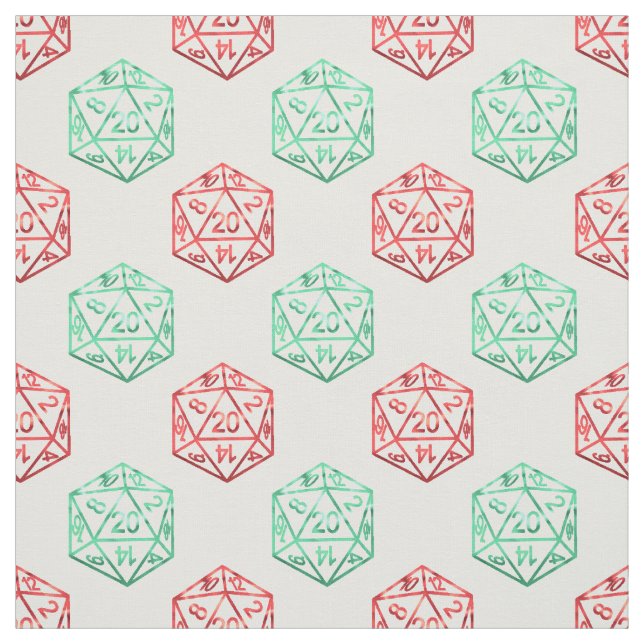 Christmas D20 Pattern | Red and Green Holiday Dice Fabric (Swatch)