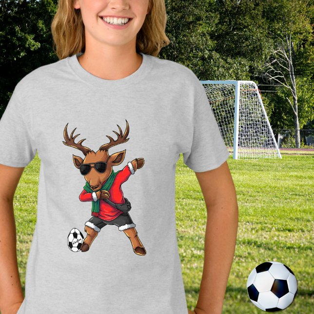 Christmas Dabbing Deer Soccer Ball & Child's Name T-Shirt (Creator Uploaded)