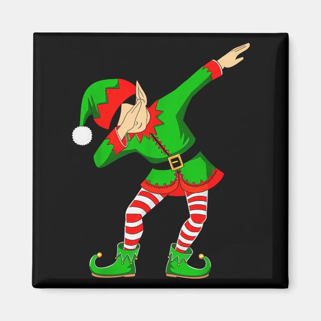 Christmas Dabbing Elf Santa Hat Boys Girls Kids Xm Magnet (Front)