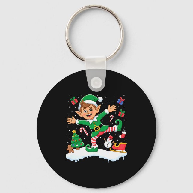 Christmas Dabbing Elf Tree Lights Boys Kids Dab Xm Key Ring (Front)