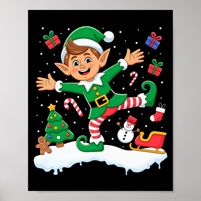 Christmas Dabbing Elf Tree Lights Boys Kids Dab Xm Poster (Front)