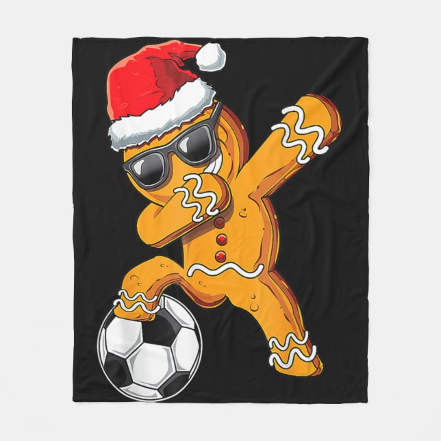 Christmas Dabbing Gingerbread Man Dab Soccer Footb Fleece Blanket (Front)