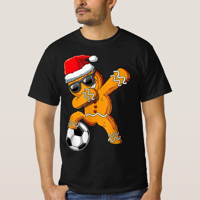 Christmas Dabbing Gingerbread Man Dab Soccer Footb T-Shirt (Front)