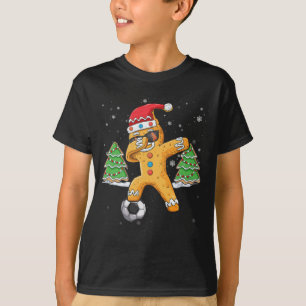 Christmas Dabbing Gingerbread Soccer Sport Santa T-Shirt
