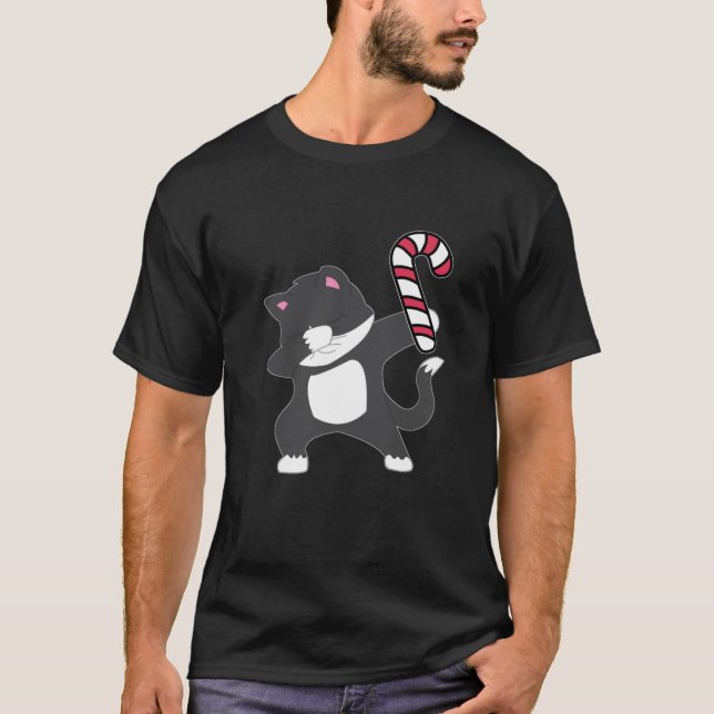 Christmas Dabbing Kitty Cat Candy Cane Dance Gift  T-Shirt (Front)