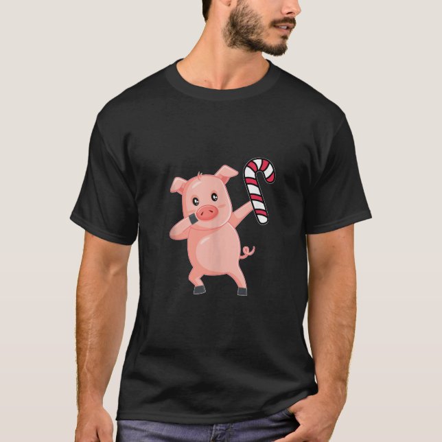 Christmas Dabbing Pig Hog Candy Cane Dance Gift Ta T-Shirt (Front)