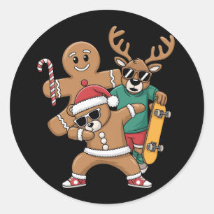 Christmas Dabbing Santa Bear Skate Reindeer Xmas  Classic Round Sticker