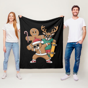 Christmas Dabbing Santa Bear Skate Reindeer Xmas Fleece Blanket
