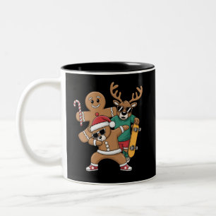 Christmas Dabbing Santa Bear Skate Reindeer Xmas Two-Tone Coffee Mug
