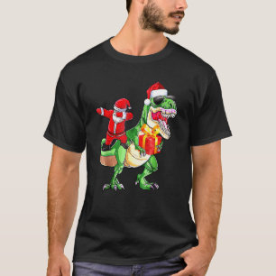Christmas Dabbing Santa Claus Riding Dinosaur For  T-Shirt