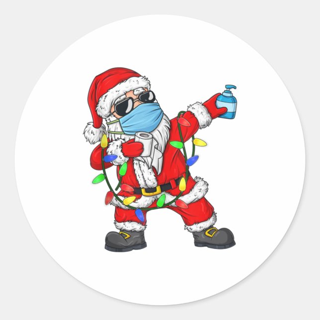 Christmas Dabbing Santa Claus Wearing A Mask Classic Round Sticker (Front)