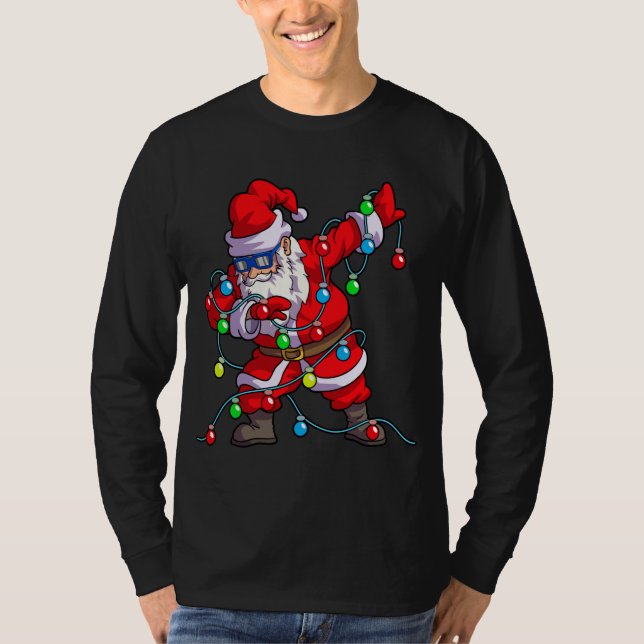 Christmas Dabbing Santa Tree Lights T-Shirt (Front)