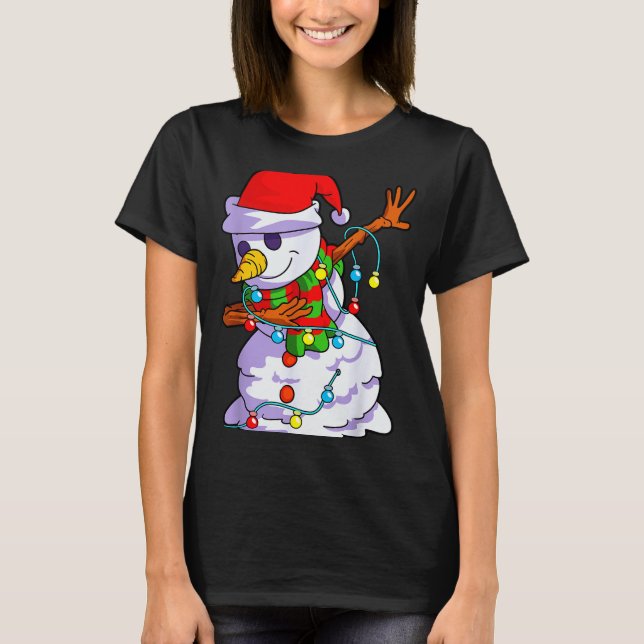 Christmas Dabbing Snowman Kids Girls Boys Matching T-Shirt (Front)