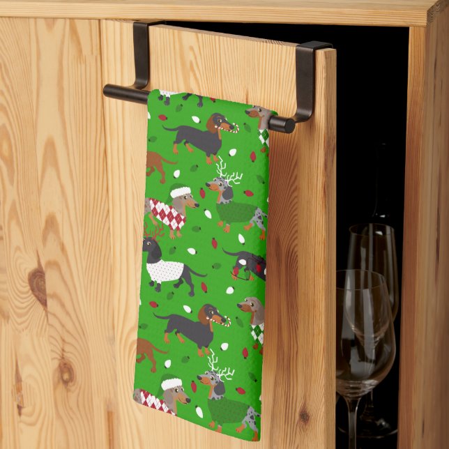 Christmas Dachshund All Coats Kitchen Towel (Thirds Fold)