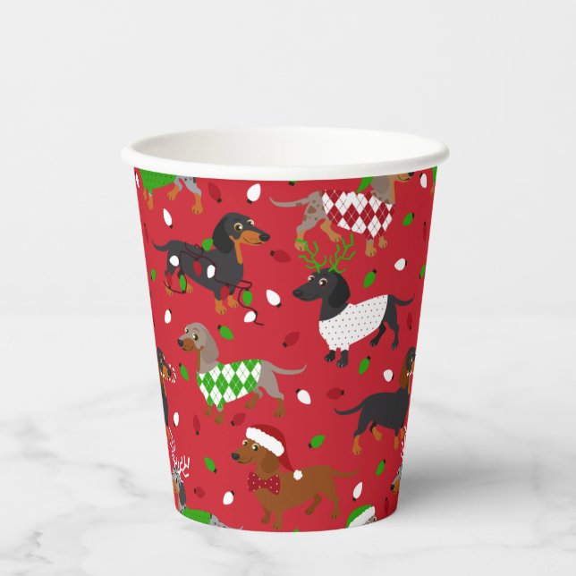 Christmas Dachshund All Coats Paper Cups (Front)