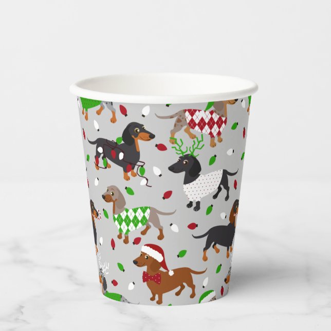 Christmas Dachshund All Coats Paper Cups (Front)
