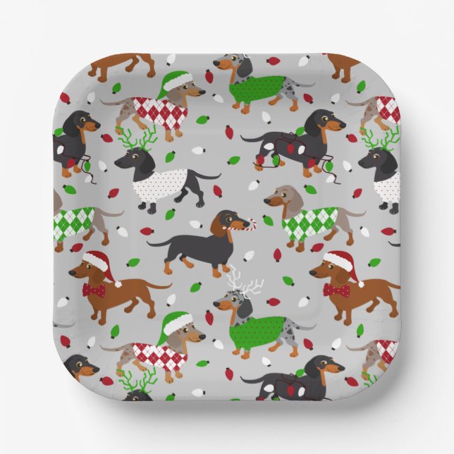 Christmas Dachshund All Coats Paper Plate (Front)