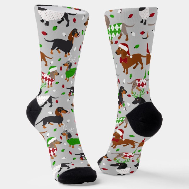 Christmas Dachshund All Coats Socks (Angled)