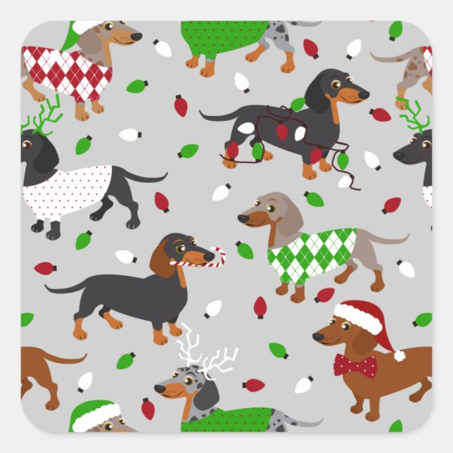 Christmas Dachshund All Coats Square Sticker (Front)