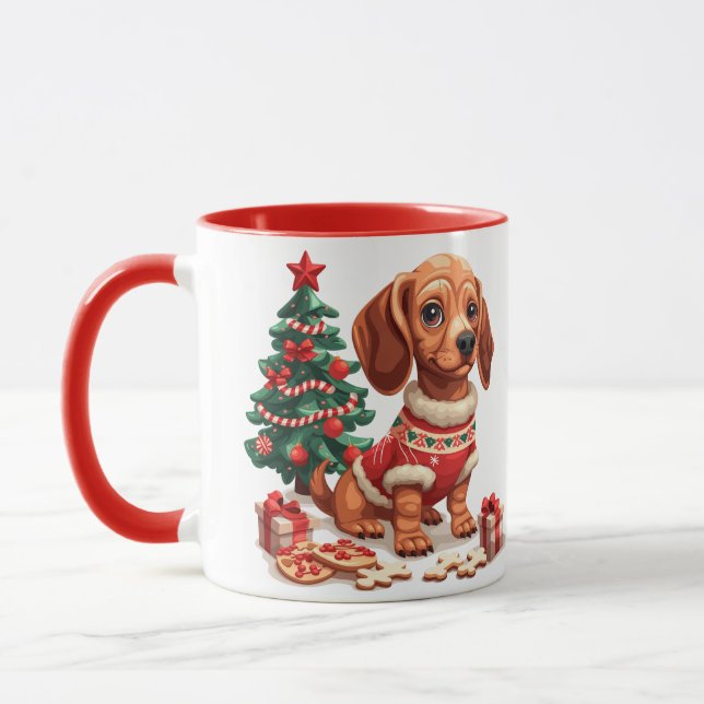 Christmas Dachshund Dog Holiday Cookies Mug (Left)
