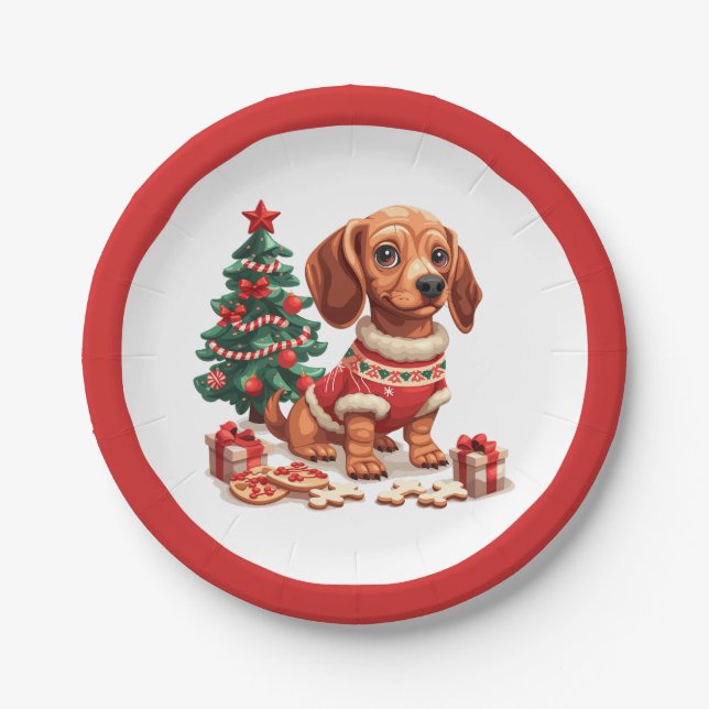 Christmas Dachshund Dog Holiday Cookies Paper Plate (Front)