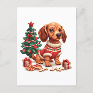 Christmas Dachshund Dog Holiday Cookies Postcard