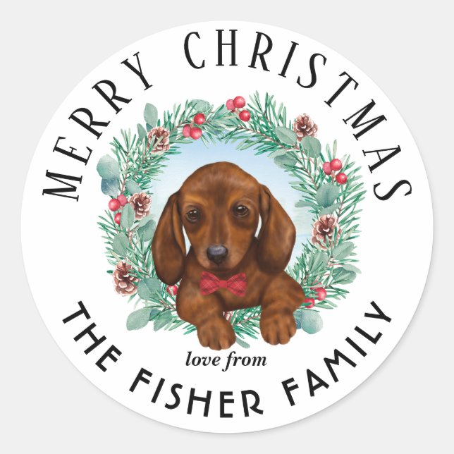 Christmas Dachshund Dog Merry & Bright Sticker (Front)
