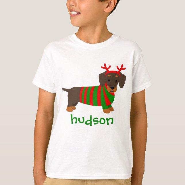 Christmas Dachshund Dog Personalized T-Shirt (Front)