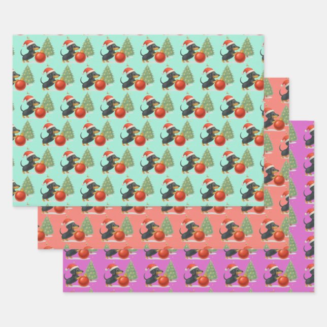 Christmas Dachshund Dog Wrapping Sheet Set (Set)