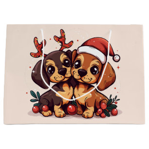 Christmas Dachshund Dogs Large Gift Bag