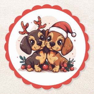 Christmas Dachshund Dogs Paper Coaster