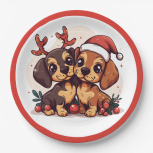 Christmas Dachshund Dogs Paper Plate