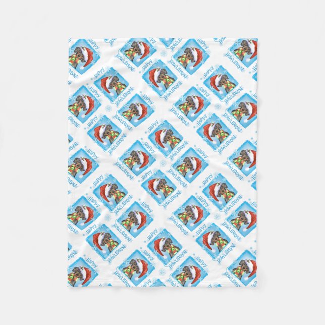 Christmas Dachshund Fleece Blanket (Front)