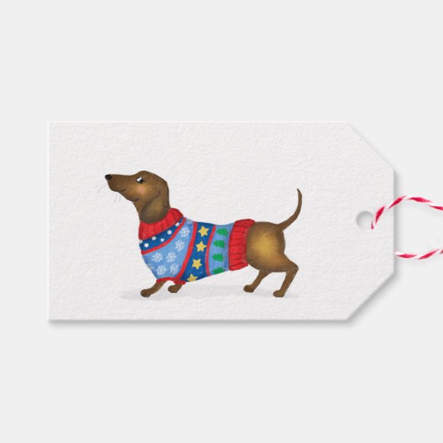 Christmas dachshund gift tags (Front (Horizontal))